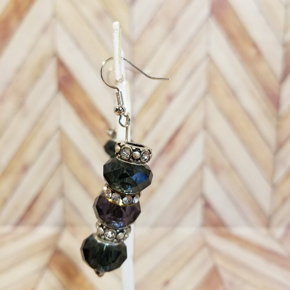 Gray, Purple, and Silver Beaded Dangling Earrings - Picture 3 of 3